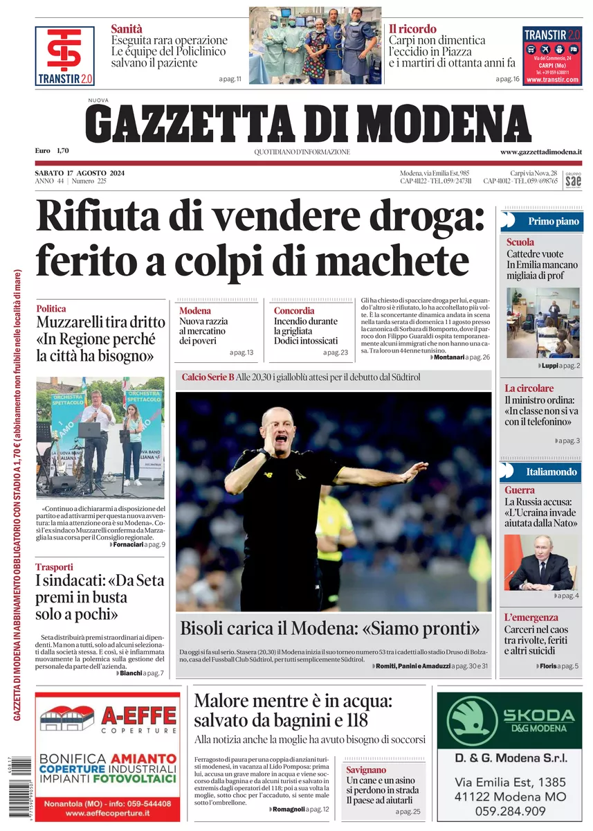 Prima-pagina-gazzetta di modena-oggi-edizione-del-2024-08-17